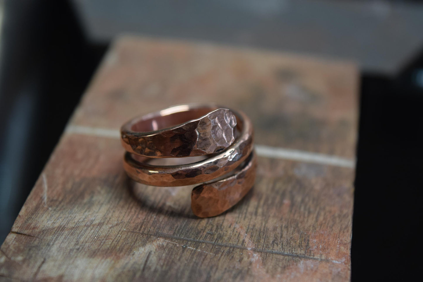 Handmade Wide Wrap Band Hammered Copper Ring