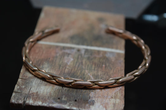 Handcrafted Flattened Braided Copper Cuff Bracelet