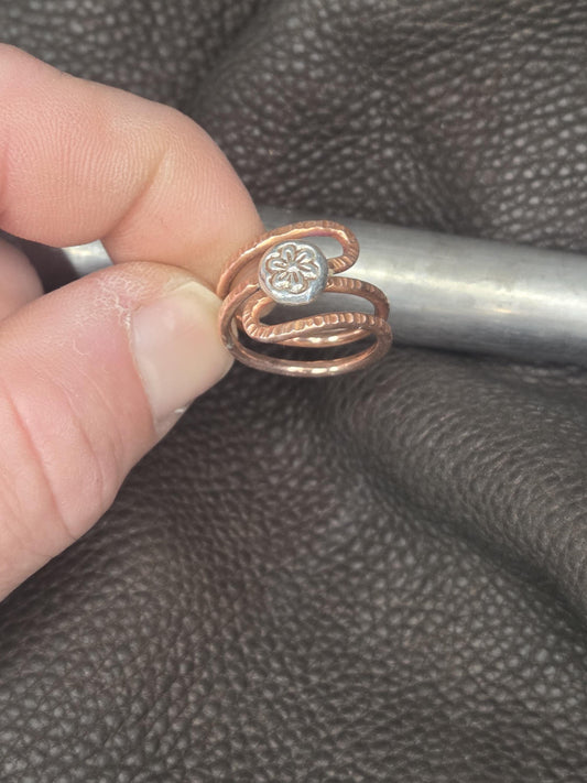 Handmade Hammered Copper Flower Ring